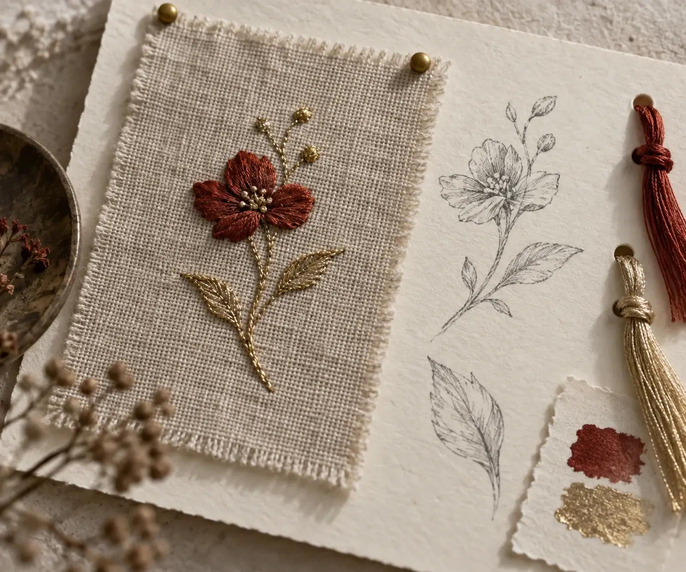 Bon à broder d'un motif floral — Échantillon sur carte