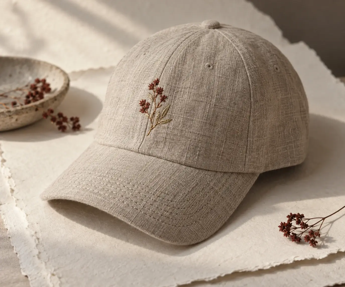 Casquette en lin brodée — Passé plat et or · lin
